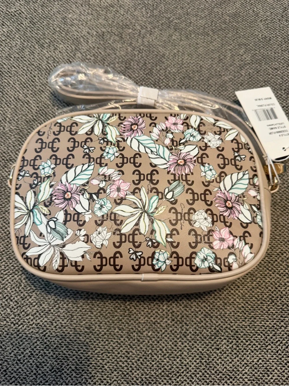 NWT Cavalli Class Lucilla Camera Beige Floral Crossbody Purse
